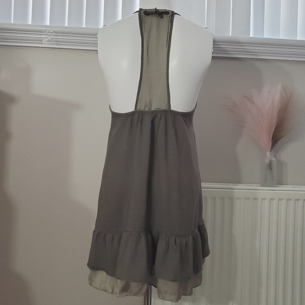 Vintage Costa Blanca Halter Razerback Fit and Flare Pleated Green Dress